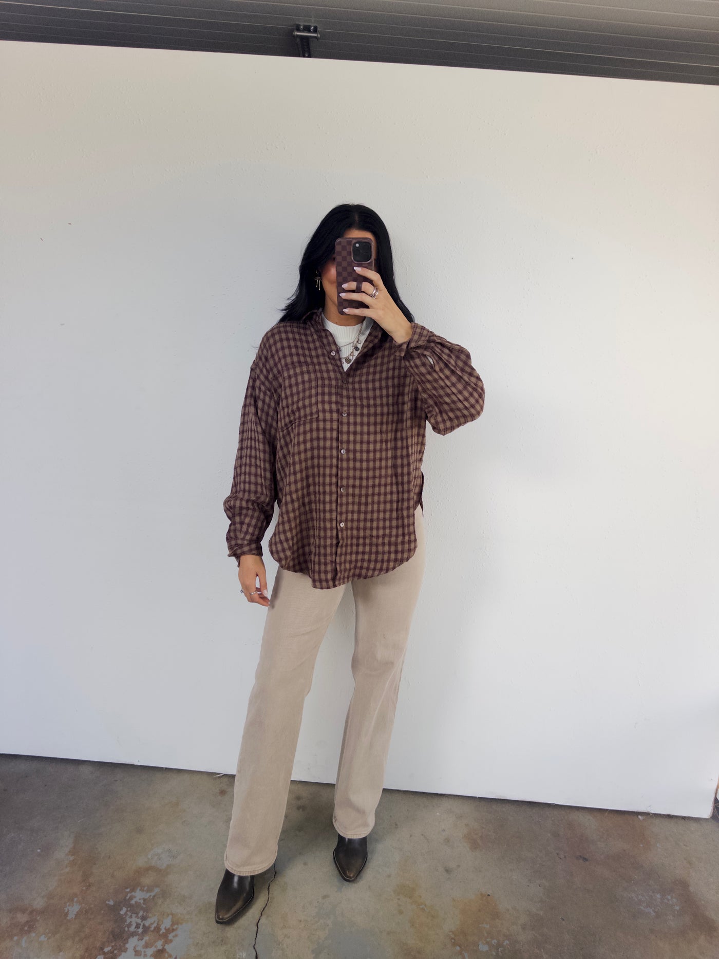 Mia Checkered Top - Brown