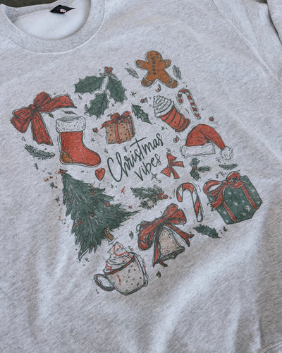 Christmas Vibes Doodle Sweatshirt - Ash
