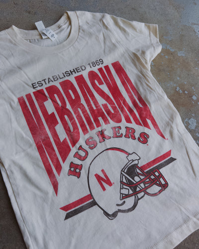 Youth Huskers Helmet Tee - Cream