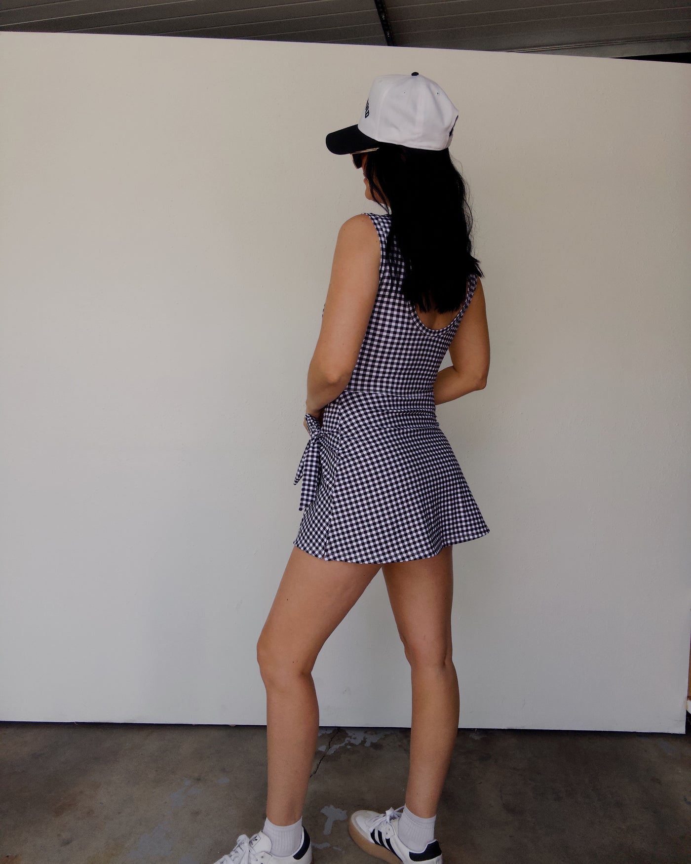 Gingham Game Wrap Tie Dress - Black/White