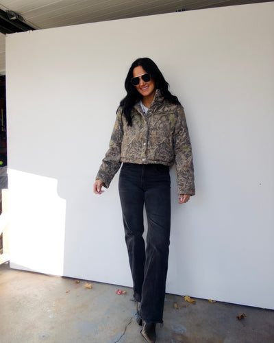 Woodland Puff Cropped Jacket - Dark Camo
