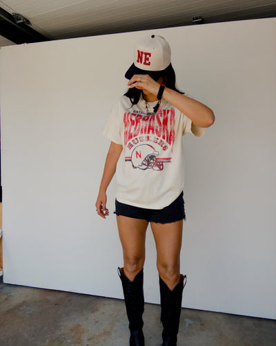 Nebraska Helmet Distressed Cotton Tee - Ivory