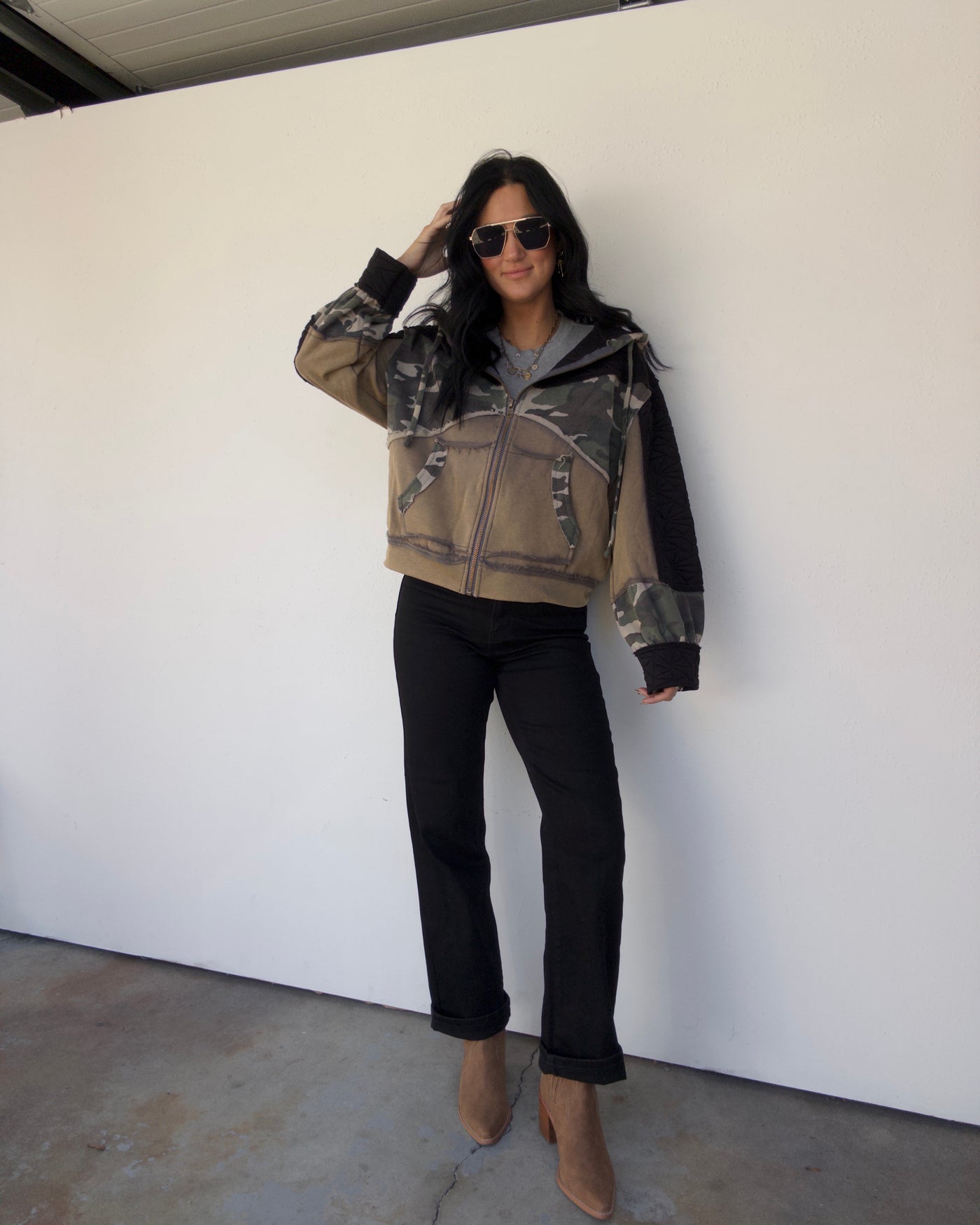 Cora Quilted Jacket - Black/Camo