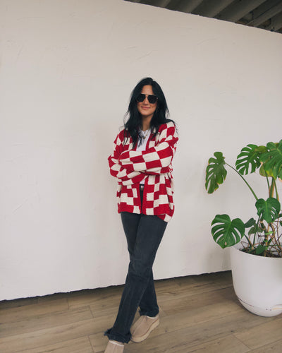 Checked Out Cardigan - Red