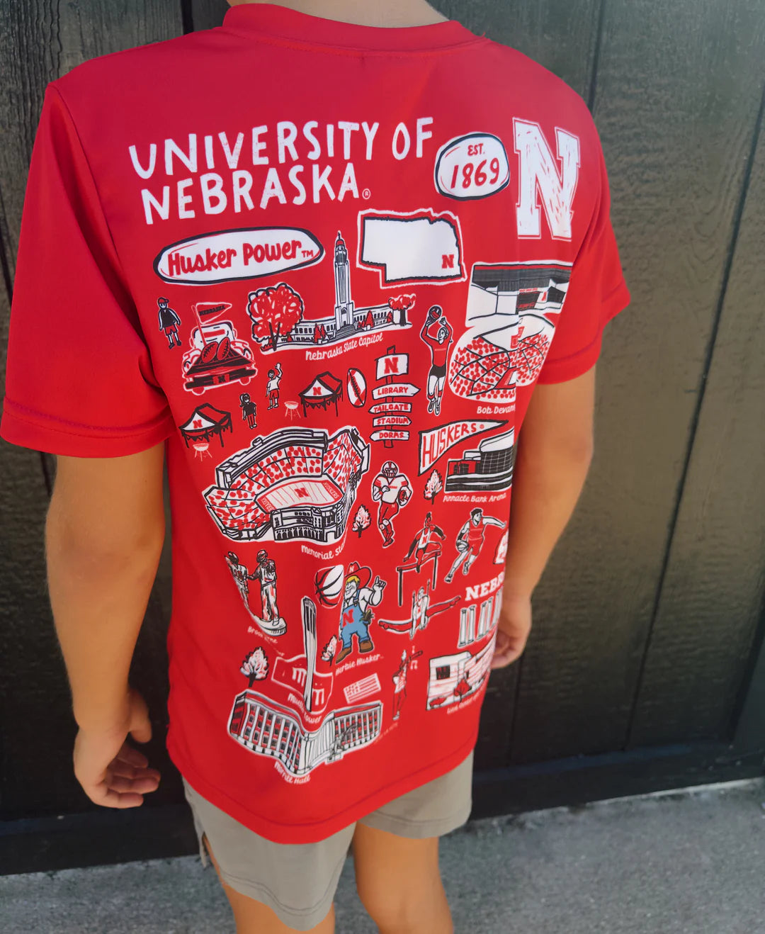 Youth Nebraska Doodle Sketch Tee - Red