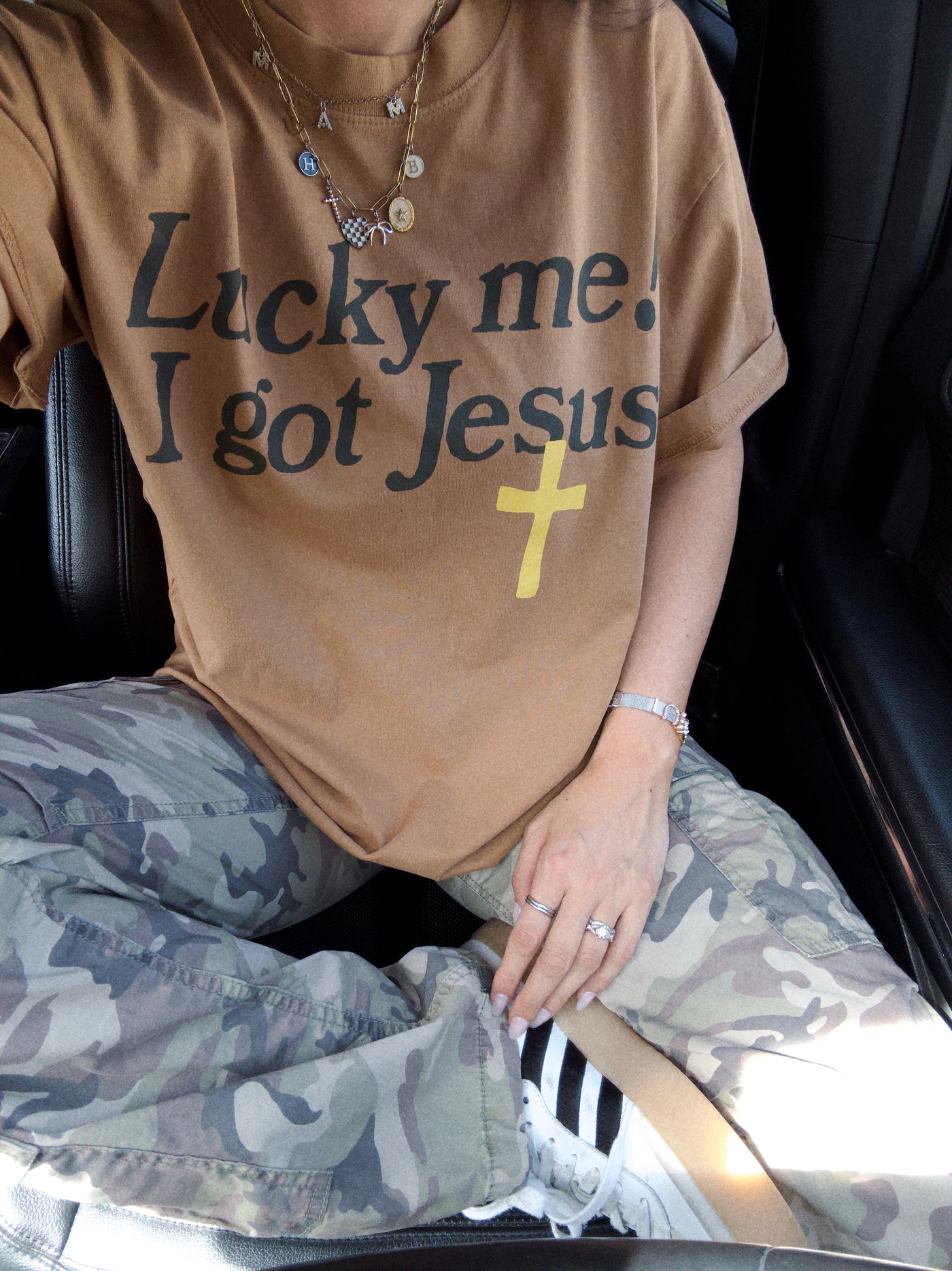 Lucky Me! I Got Jesus Cotton Tee - Wheat