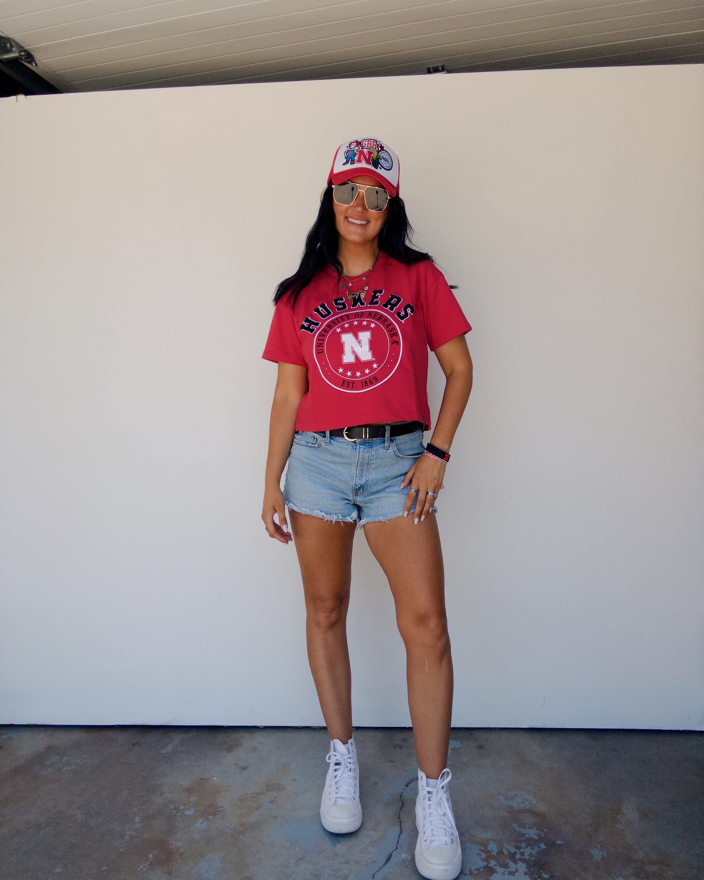 Husker Sayler Star Crop Tee - Red