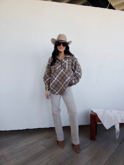 Flannel Fields Half Zip - Brown Multi