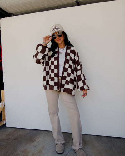 Check Me Out Cardigan - Brown/Ivory