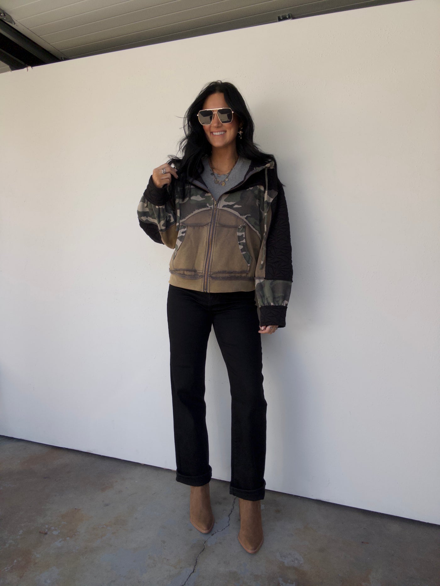 Cora Quilted Jacket - Black/Camo