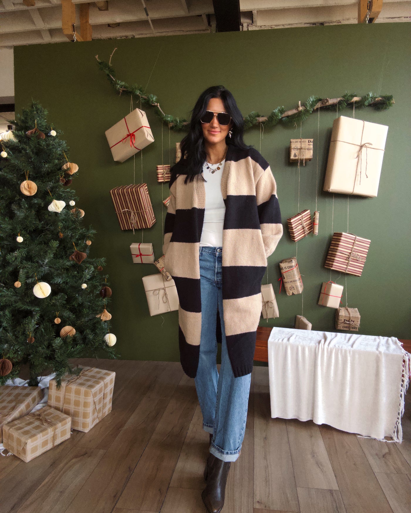 Rowan Duster Cardigan - Black/Taupe