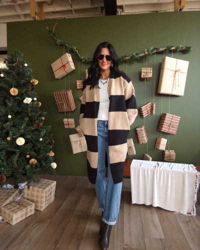 Rowan Duster Cardigan - Black/Taupe