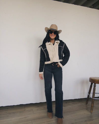 Reversible Suede Jacket - Black/Cream