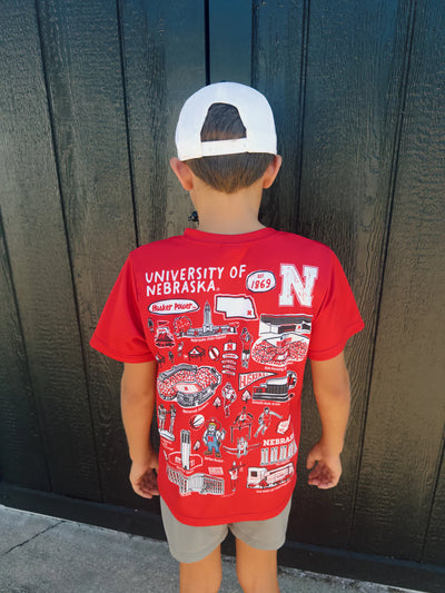 Youth Nebraska Doodle Sketch Tee - Red
