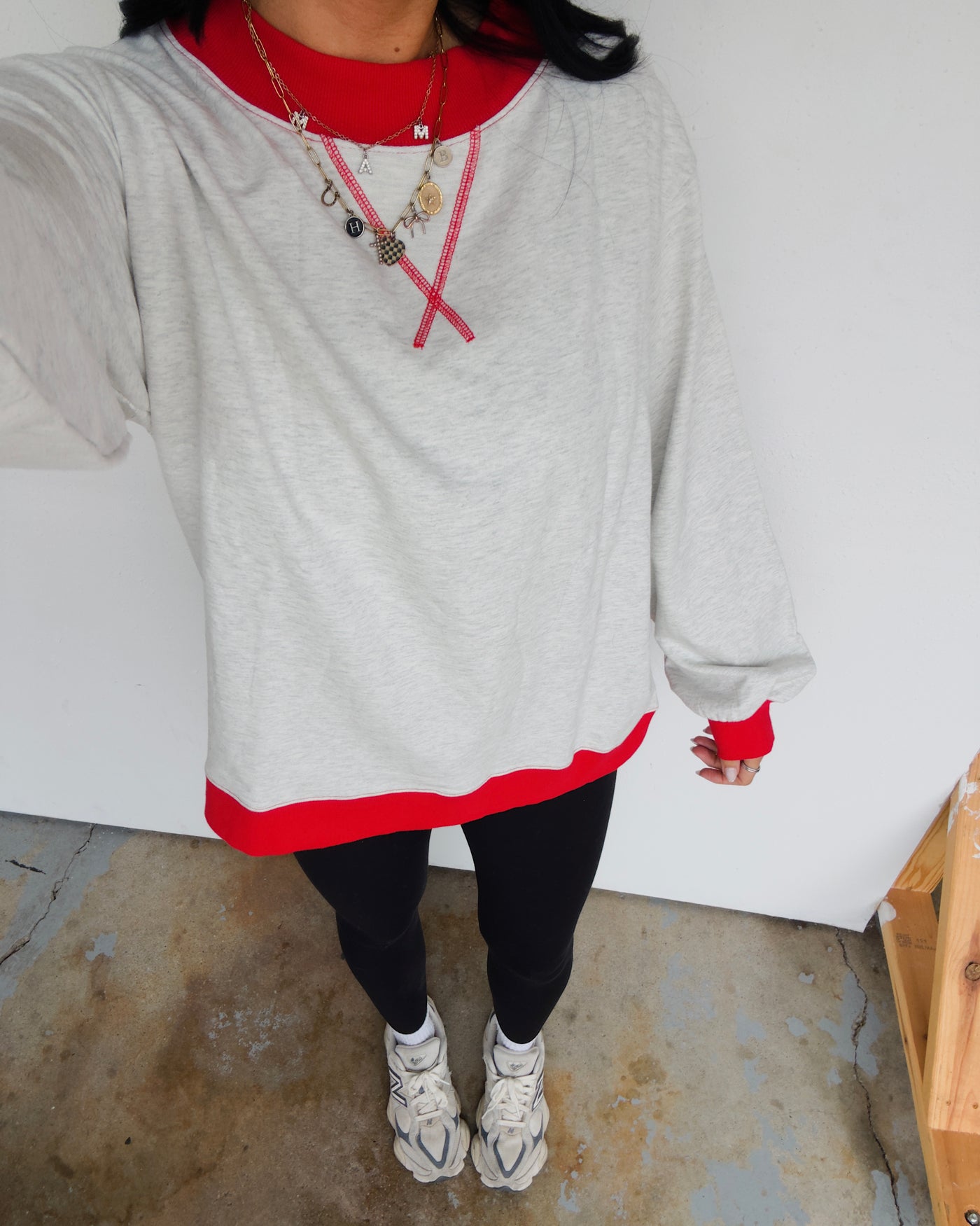 Alexa Mock Neck Pullover - Ash/Red