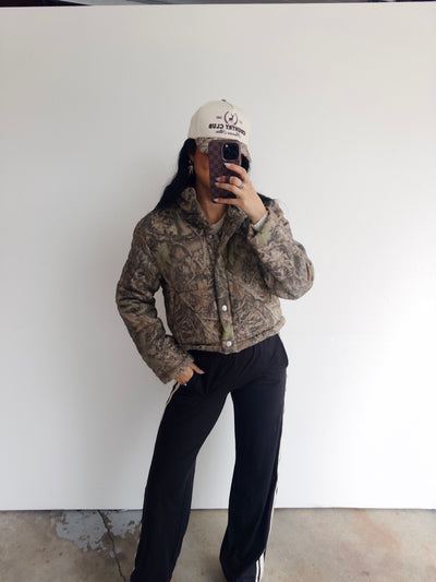 Woodland Puff Cropped Jacket - Dark Camo