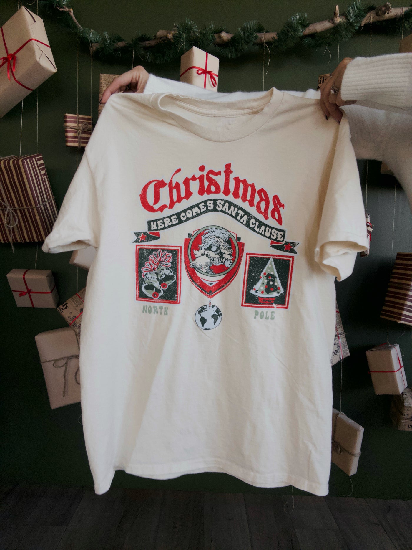 Christmas Patch Off Distressed Tee - Ivory
