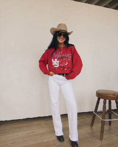 Nebraska Lasso Cropped Crew - Red
