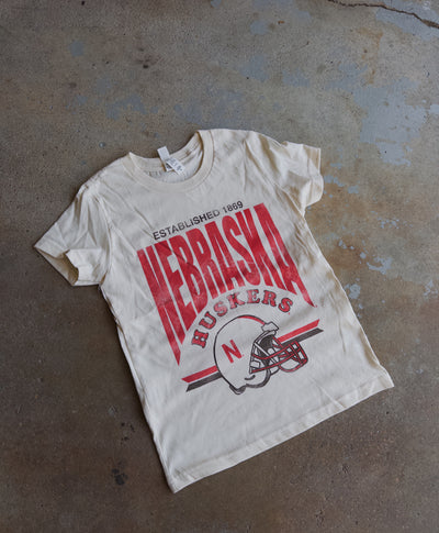Youth Huskers Helmet Tee - Cream