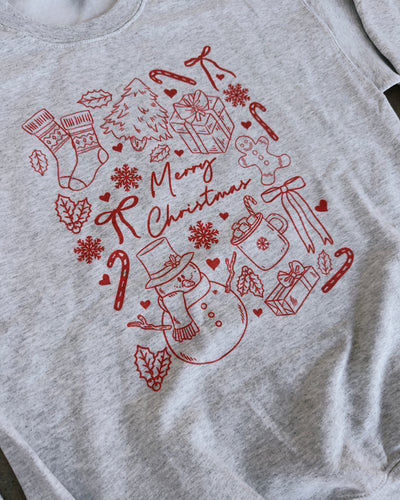 Merry Christmas Doodle Sweatshirt - Ash