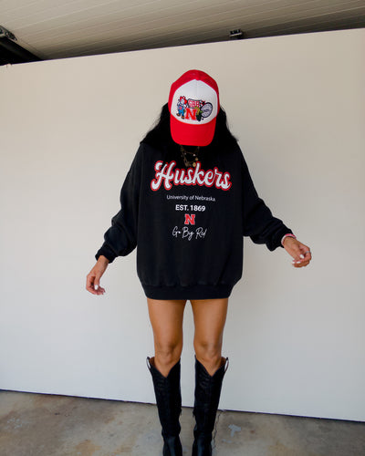 Nebraska Letterman Sweatshirt - Washed Black