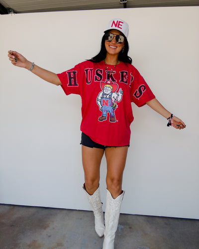 Huskers Split Oversized Tee - Red