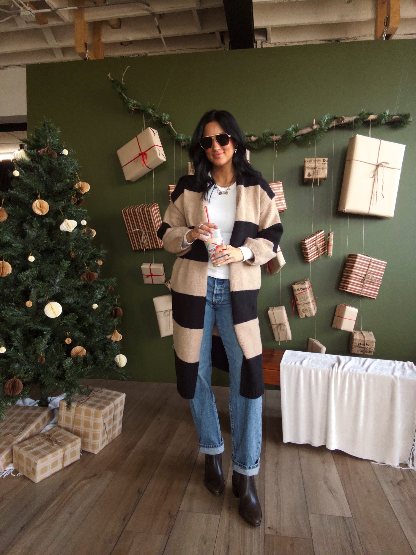 Rowan Duster Cardigan - Black/Taupe