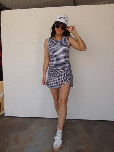 Gingham Game Wrap Tie Dress - Black/White