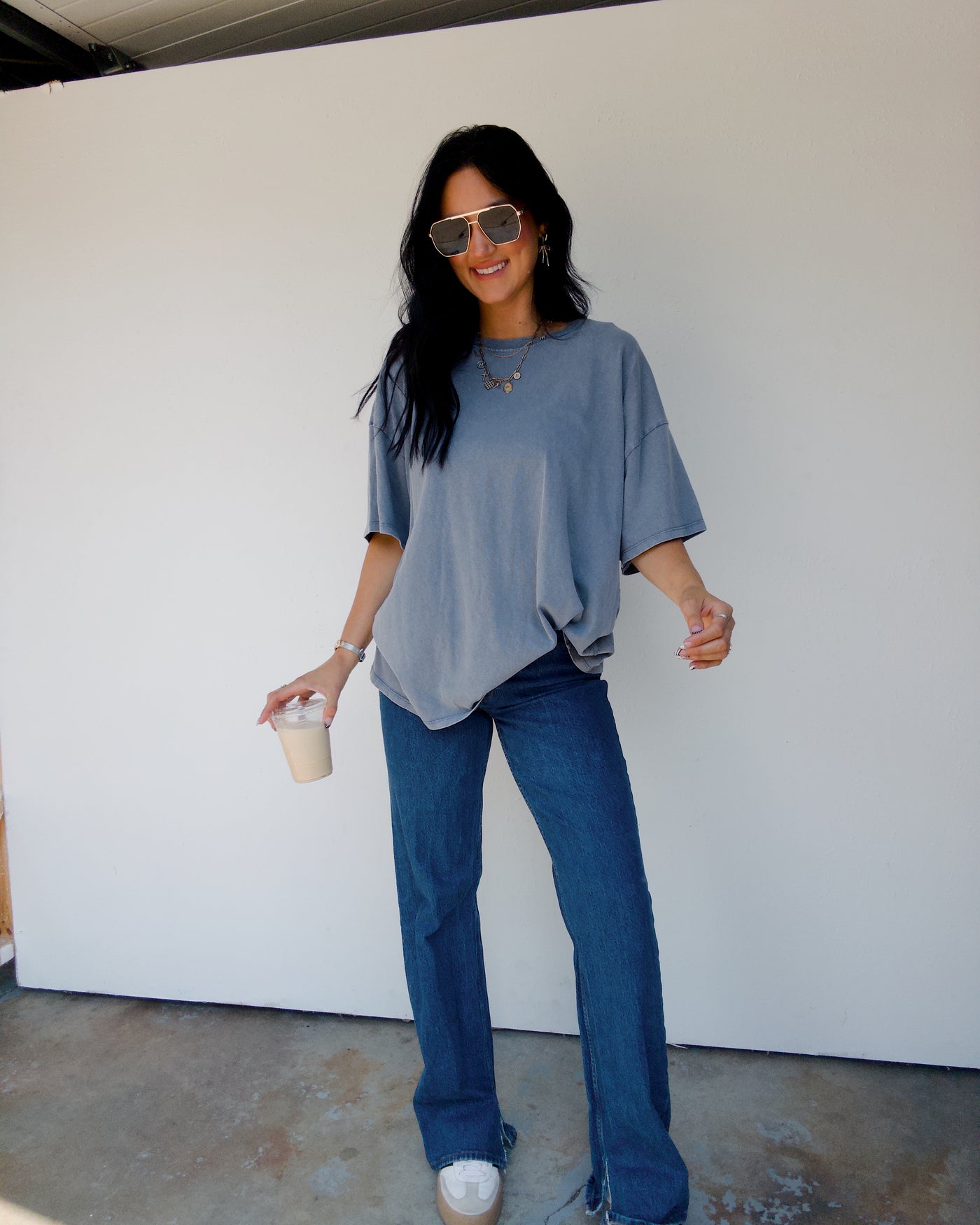 Mineral Washed Oversized Tee - Dusty Navy