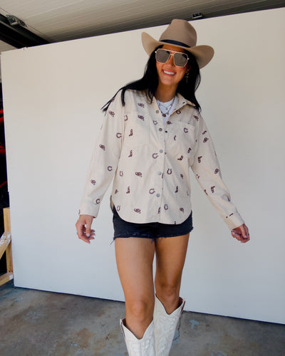 Broadway Embroidered Bow Button Down - Cream