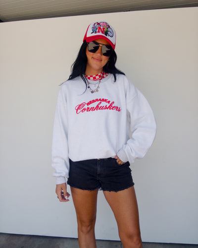 NE Cornhuskers Inside Out Puff Sweatshirt - Ash