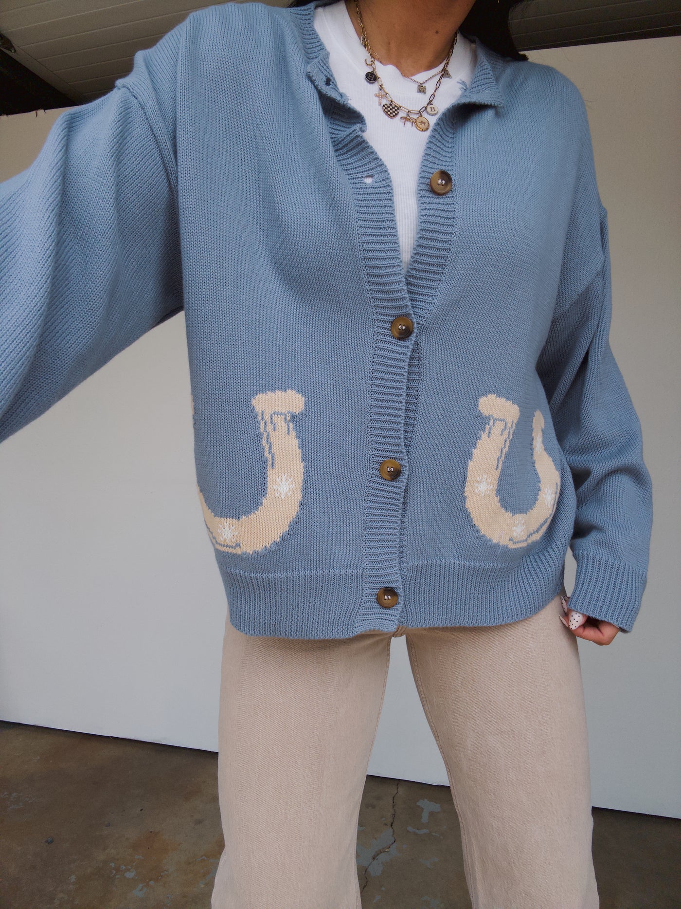 Horseshoe Cardigan - Light Blue