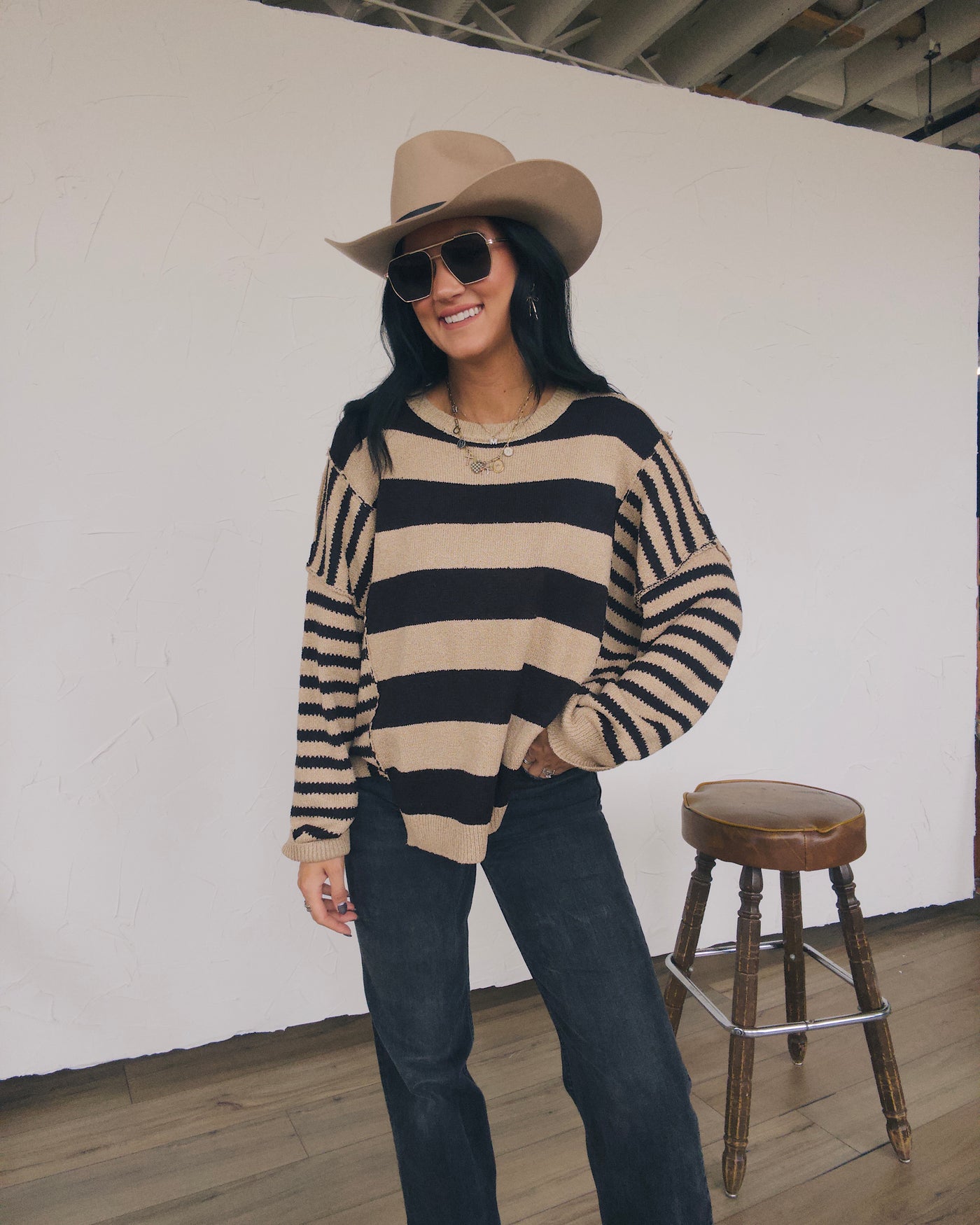 Wells Oversized Striped Sweater - Sand/Black