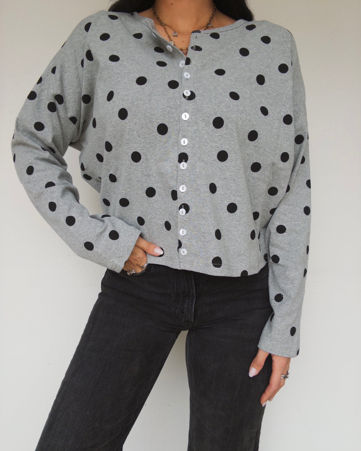 Cody Polka Dot Cardigan - Grey/Black