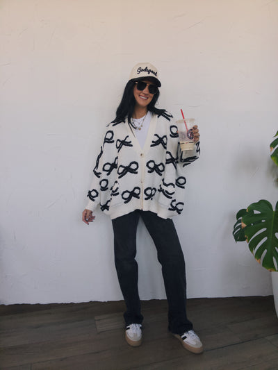 Oversized Bow Cardigan - Ivory/Black