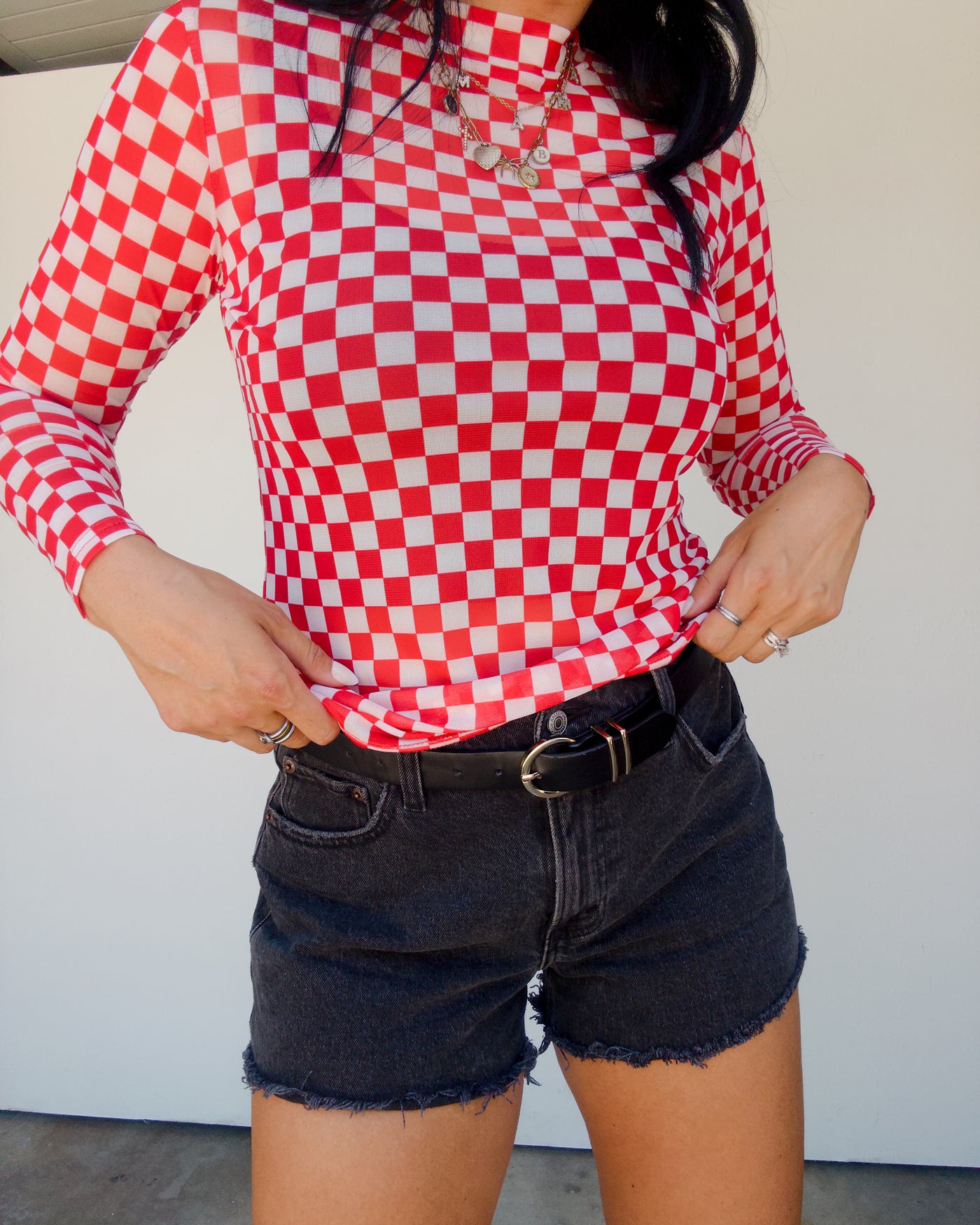 Checked Out Mesh Top - Red/White