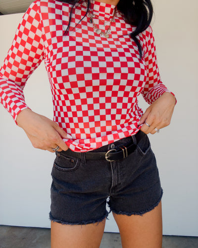 Checked Out Mesh Top - Red/White