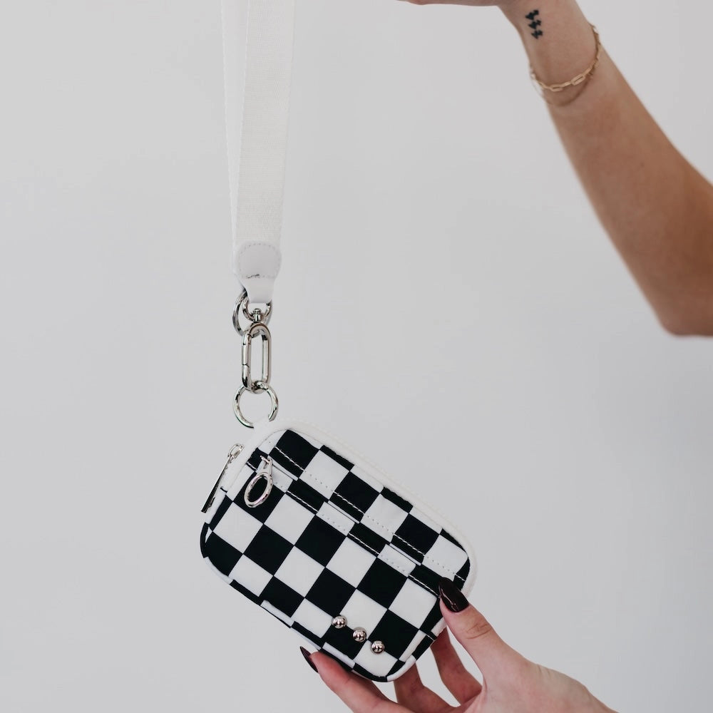 Nelly Nylon Wristlet - Black/White Checkered