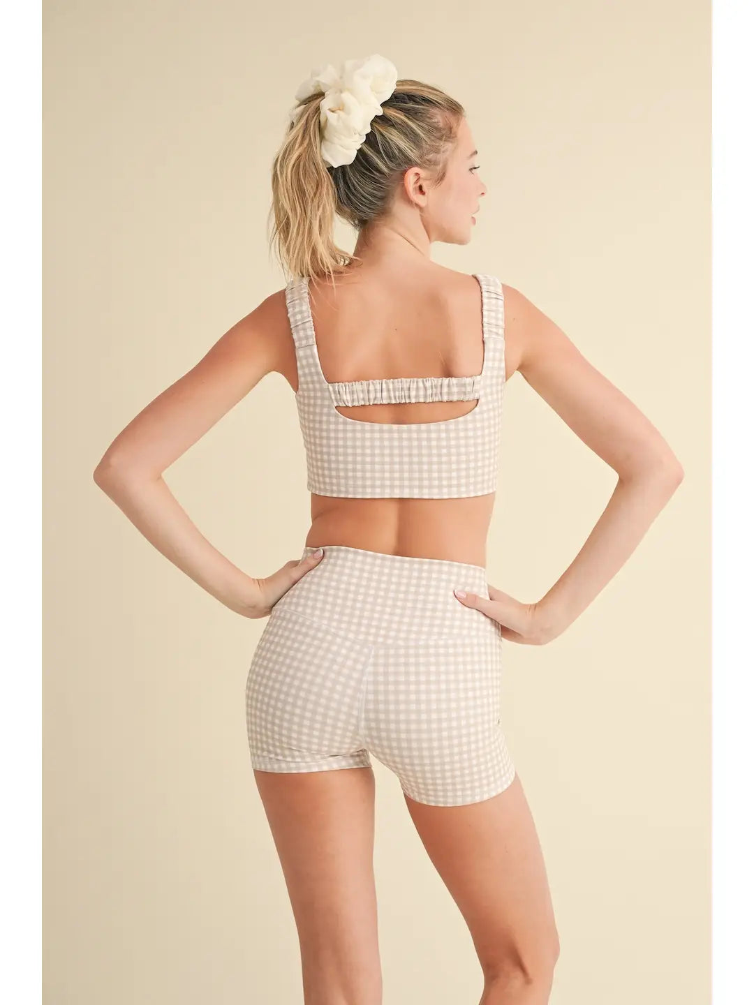 Gingham Ruched Bra - Taupe/White