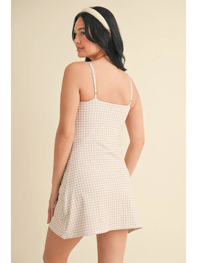 Gingham Sweetheart Dress - Taupe/White