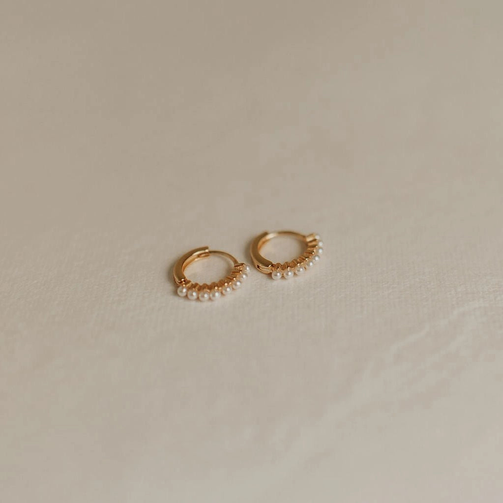 Grace Pearl Mini Hoops - Gold