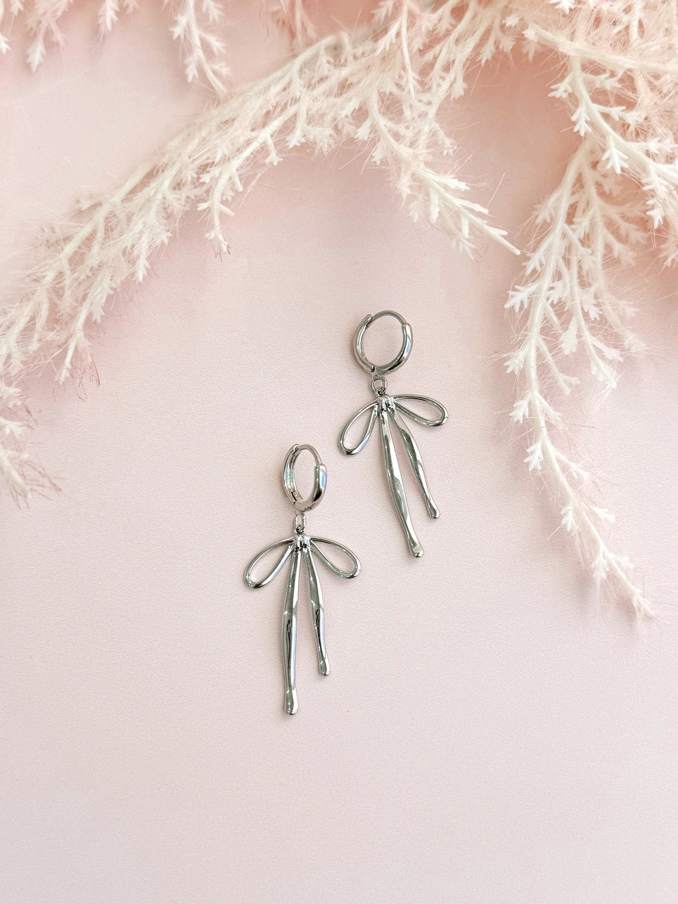 Vintage Bow Huggie Earrings - Silver